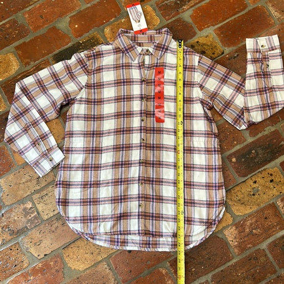 JACHS Girlfriend Tan Plaid Flannel button up szM NWT - Picture 6 of 11